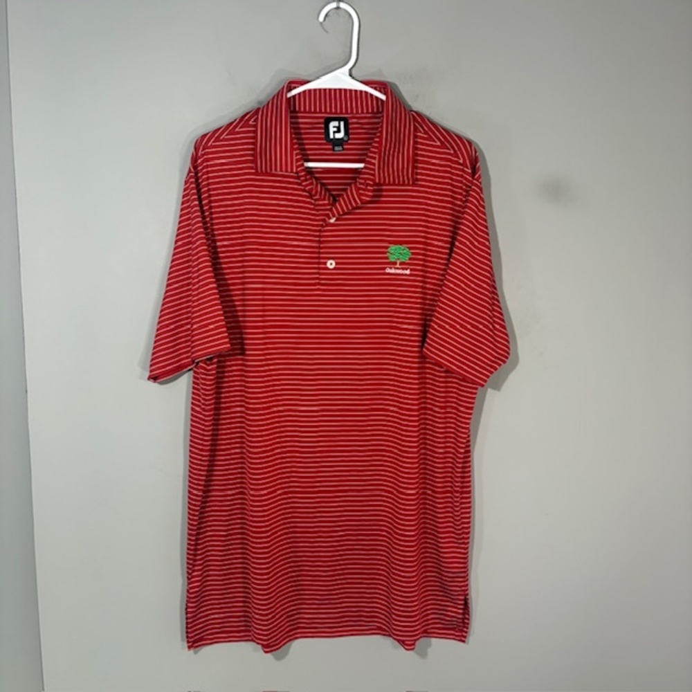 FootJoy Polo Shirt Mens L Red Striped Oakwood Golf Performance Stretch Top